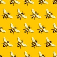 vector seamless pattern. bees on a yellow background. design concept for packaging, labels, fashion prints.beekeeping illustrations.