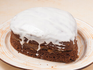 sweet chocolate cake with jam on a plate