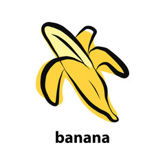 Banana icon isolated on white background.Banana is a fashionable and modern symbol for graphic and web design.Yellow fruit is a flat vector illustration for logo, website, app, ui.drawn with a brush