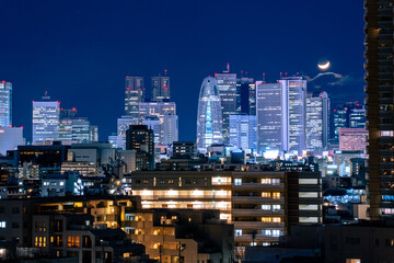 Fototapeta na wymiar 新宿高層ビル群と三日月