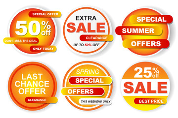 Fototapeta premium Discount stickers, special offer stickers, seasonal clearance buttons. Special offer, limited, sticker, banner, label vector. Set