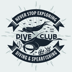 Fototapeta premium Diving Sport Club Badge, Emblem or Logo design template. Vector illustration