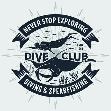 Diving Sport Club Badge, Emblem or Logo design template. Vector illustration