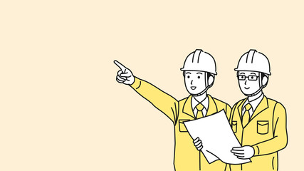 打ち合わせをする　現場監督　建築士　男性　計画　スケジュール　イラスト素材
