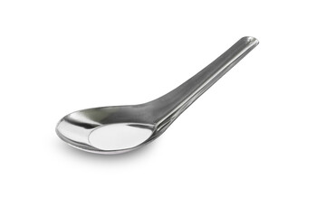 Stainless Metal spoon for soup stacking isolated on white background. This has clipping path.