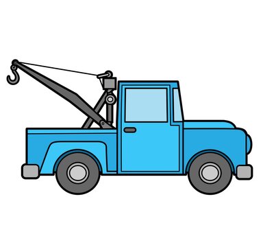 Cartoon retro small tow truck outlined for coloring on a white background