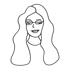 Doodle girl face with christ.Line art drawing sketches of woman.Hand drawn line art vector illustration.