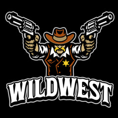 cowboy mascot character logo with guns