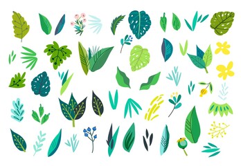 Vector set of lovely leaves in bright colors.