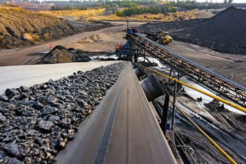 Coal Ore on a conveyor belt for processing