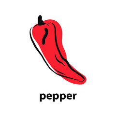 Red chilli peper, illustration, vector on white background. Organic simple icon. Food object in minimal graphic hand drawn style. is a flat vector illustration for logo, website, app, ui.