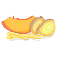 Vector isolated illustration. Mix of peach, ginger and ginseng.