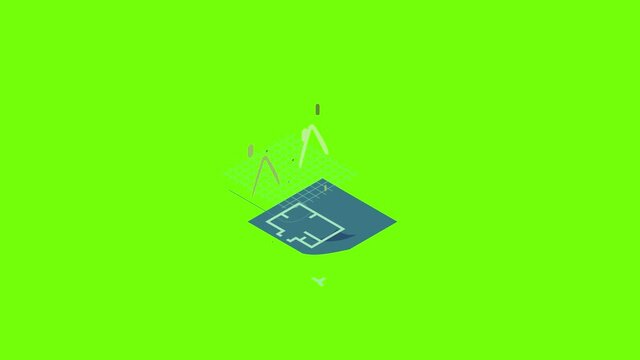 Floor plan icon animation cartoon object on green screen background