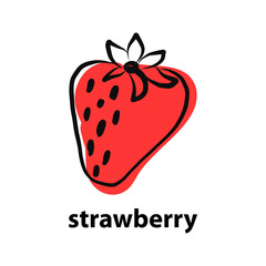 srawberry vector. fresh red summer fruit. Packaging design template logo and emblem - syrup and topping. Logo in trendy handdrawn style.