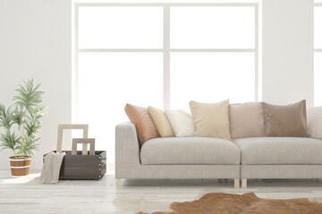 White empty room. Scandinavian interior design. 3D illustration