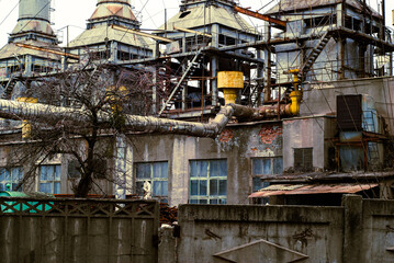 old factory, dilapidated industrial building, power heat station