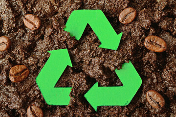 Recycling symbol on coffee grounds - Concept of ecology and recycling - 432156747