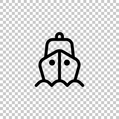 Cruise ship, ocean liner, sea boat. Black editable linear symbol on transparent background