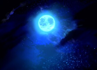Naklejka na ściany i meble Illustration of full moon and stars in creepy night sky