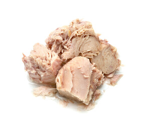 Canned tuna chunk in vegetable oil isolated on white background