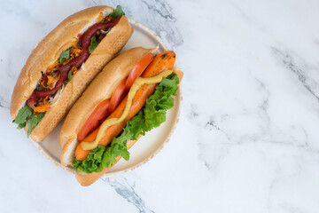 vegetarian hot dog with carrots.
