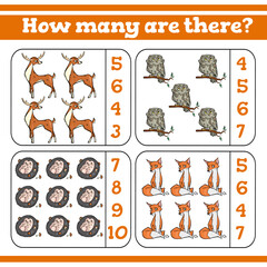 How many are there Counting Game for Preschool Children. Count how many Educational a mathematical game. Vector illustration