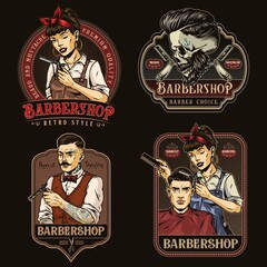 Fototapeta na wymiar Barbershop colorful vintage emblems set