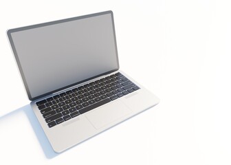 Modern laptop with empty screen on a white scene 3D rendering technology wallpaper backgrounds