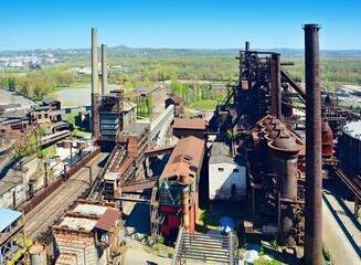 Aerial view of the old abandoned ironworks factory