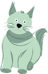 Fanny cartoon cat. Domestic happy kitten vector icon on white background