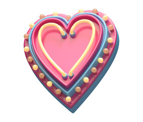 Plastic party font. Neon and lamp.  Heart symbol.