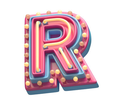 Plastic party font. Neon and lamp.  Letter R.