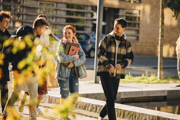 Students walking after class in high school campus