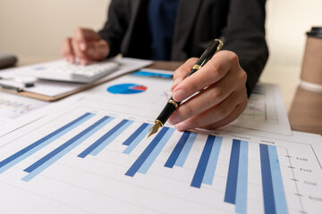 bookkeeper or financial inspector hands making report, calculating or checking balance. Home finances, investment, economy, saving money or insurance concept