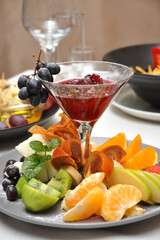fruit platter at a buffet in a restaurant. Close up
