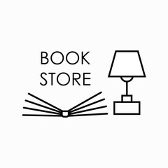 logo template for a bookstore or society of book lovers. Vector illustration in the style of minimalism.isolated on a white background.There is an open book under the lamp