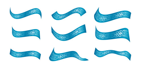Set of ribbons with kazakh national ornament on white background. Vector illustration