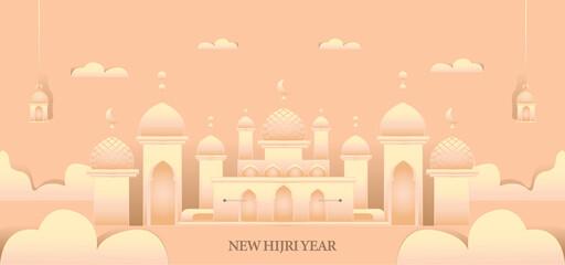 Islamic new year paper cut banner design