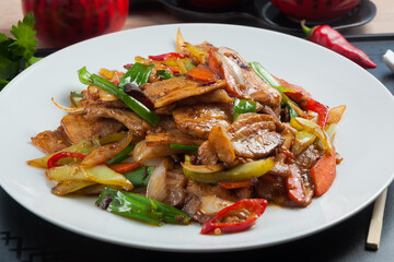 roast pork belly with hot pepper. Asian cuisine