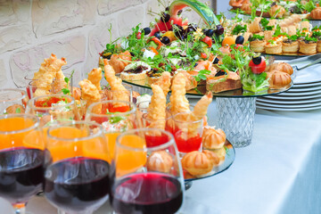 snacks and drinks at the festive buffet. Selected focus
