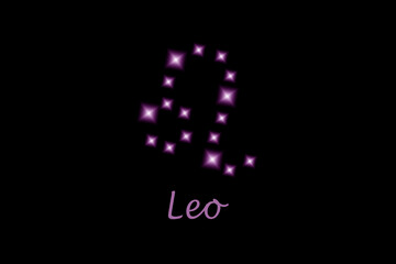 Leo zodiac sign composed of shining stars on black background