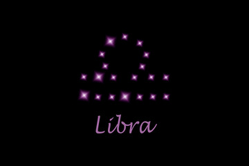 Libra zodiac sign composed of shining stars on black background