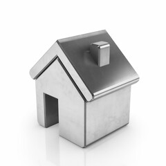 Platinum or silver House Icon real estate symbol on a white background. 3D rendering.