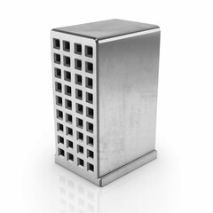 Platinum or silver Building Icon real estate symbol on a white background. 3D rendering.