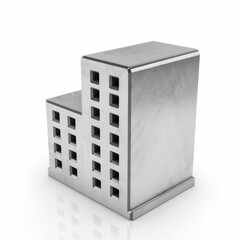 Platinum or silver Building Icon real estate symbol on a white background. 3D rendering.