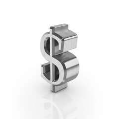 Platinum or silver Dollar sign Icon real estate symbol on a white background. 3D rendering.