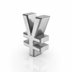 Platinum or silver Yen sign Icon real estate symbol on a white background. 3D rendering.