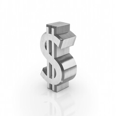 Platinum or silver Dollar sign Icon real estate symbol on a white background. 3D rendering.