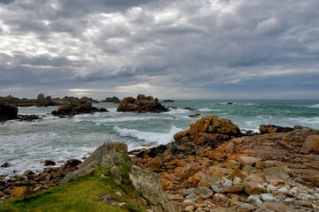 Beautiful view of the coast at Plougrescant in Brittany. France
