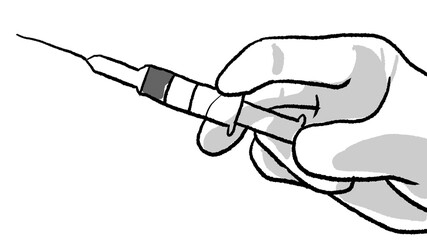 animation hand holds syringe to make vaccine in whiteboard style, ideal footage for social videos and covidfree themes